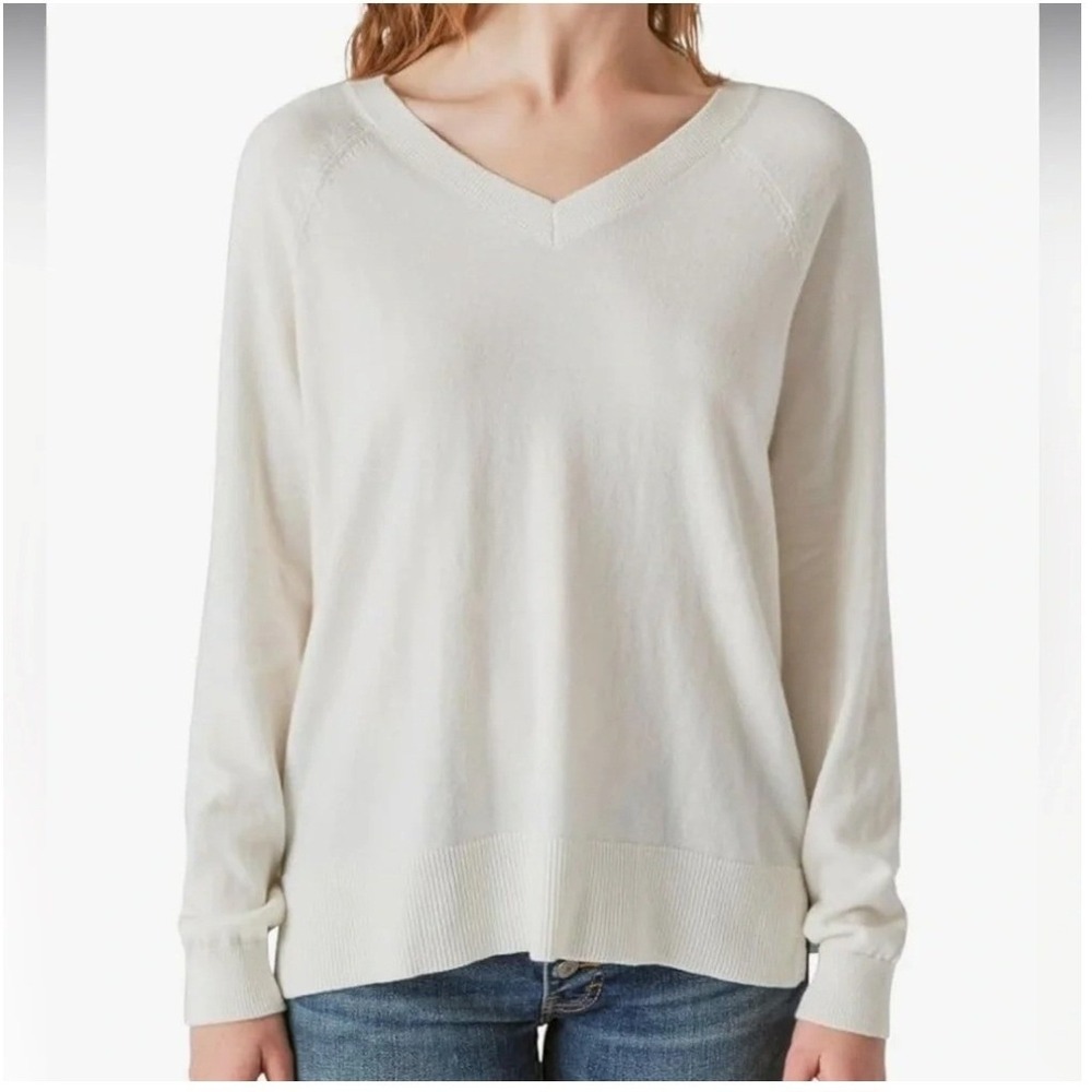 Lucky Brand Womens Cream V-Neck Raglan Sleeve Knit Sweater XXL 7WC5000 White